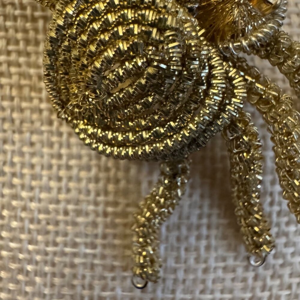 Gold-Tone Handmade Wire Spider Brooch With Rhinestone Accents - Picture 2 of 14